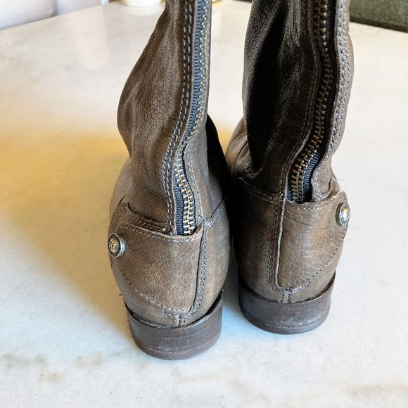 Frye Melissa tall leather boot with back zipper flat / low heel brown equestrian - Picture 13 of 14